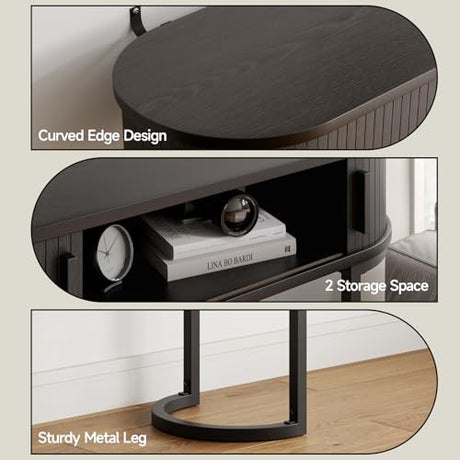 ONBRILL 55 Inch Console Table with 2 Drawers, Entryway Table with Sliding Door, Long Sofa Table Behind Couch w/Metal Leg, Mid-Century Modern Console Table for Entryway, Hallway, Living Room,Black ONBRILL
