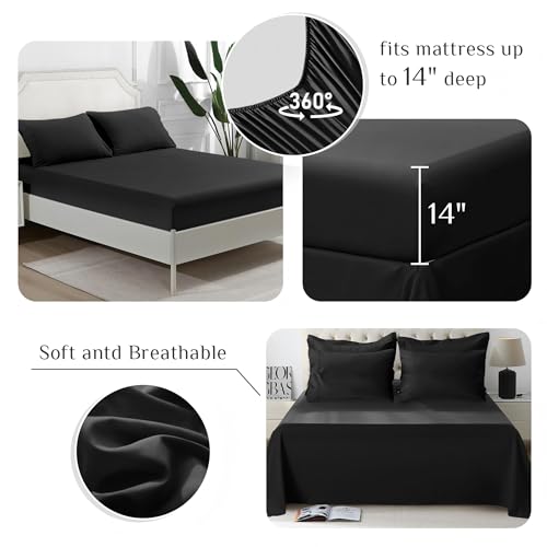 JOLLYVOGUE Twin Comforter Set, Ultra-Soft Bed in a Bag Twin Size 5 Pieces, Oeko-TEX Certified Bedding Set with Down Alternative Comforter, Sheets, Pillowcases & Shams, Black JOLLYVOGUE