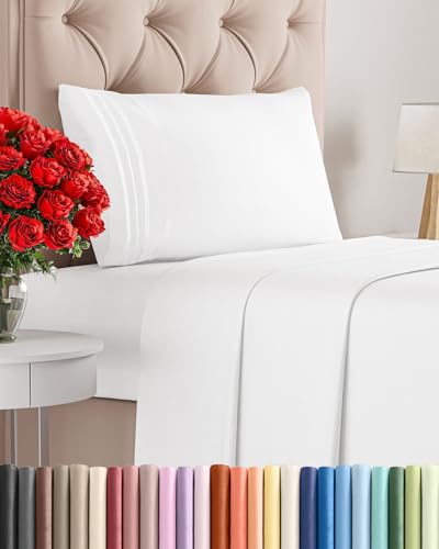 Twin Size 3 Piece Sheet Set - Comfy Breathable & Cooling Bed Sheets Set - Hotel Luxury Bedding for Women, Men, Kids, Teens, Boys & Girls - Deep Pockets, Ultra-Soft and Wrinkle Free - Oeko-Tex - White CGK Unlimited