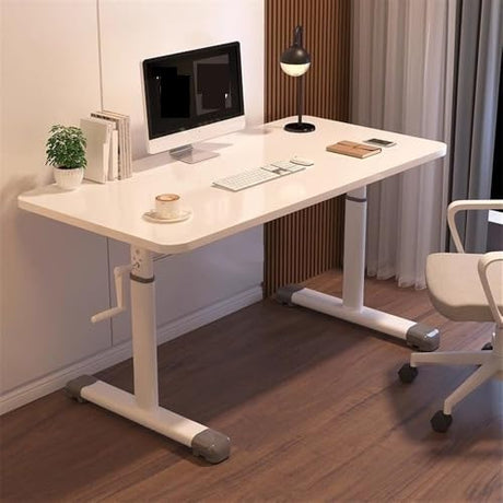 VyhPJg Manual Crank Standing Desk, Adjustable Desk, Computer Desk, Sit-Stand Study Desk, Hand Lifting Writing Desk, Study Table for Bedroom, Living Room, Office(White,31.5X23.6IN) VyhPJg