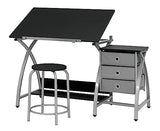 SD STUDIO DESIGNS 2 14 Piece Comet Center Plus, Craft Table and Matching Stool Set with Storage and Adjustable Top, 50x23.75x29.5 inches, Silver/Black SD STUDIO DESIGNS