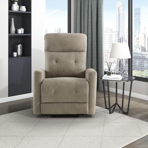 Lexicon Power Lift Recliner with Heat and Massage for Adults Elderly Ergonomic, Textured Microfiber Tufted Lounge Chair Classic Single Sofa Recliner with Side Pockets, Home Theater Seating, Brown Lexicon