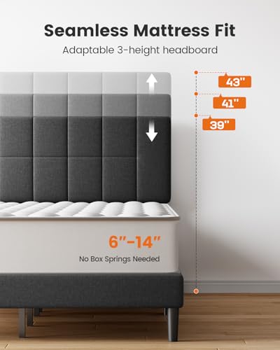 Pipishell Full Size Bed Frame with 12 Thickened Legs&Fabric Upholstered Headboard,1300 Lbs Weight Capacity, Adjustable Headboard, No Box Spring Needed, Easy Assembly, Underbed Storage（Solid Wooden） Pipishell