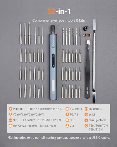 XCOOL Mini Electric Screwdriver, 52-in-1 Precision Electric Screwdriver 400RPM with 5 Torque Settings, 48 Drill Bits, Pry Bar, Led and Tweezers, Electric Precision Screwdriver Kit for Pc Buil - WoodArtSupply