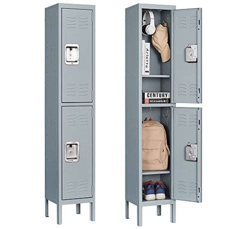 Letaya Storage Locker with Lock Door,Metal Storage Cabinet 4 Tier with Hook for Employees, School,Gym, Home,Office(2 Door-Gray) Letaya
