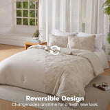 Joiedomi Tufted Full Size Comforter Set, 3 Pieces Beige Boho Full Bedding Set with 1 Boho Flower Comforter and 2 Pillow Shams, Bed in a Bag for All Seasons Joiedomi