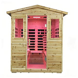 Kanlanth Outdoor Infrared Sauna with Red Light Therapy, 4 Person 2050watt Canadian Hemlock Wood Personal Sauna Room for Indoor Home, with Blue-Tooth, 4 Chromo Therapy Lighting, Control, Cup Holder Kanlanth