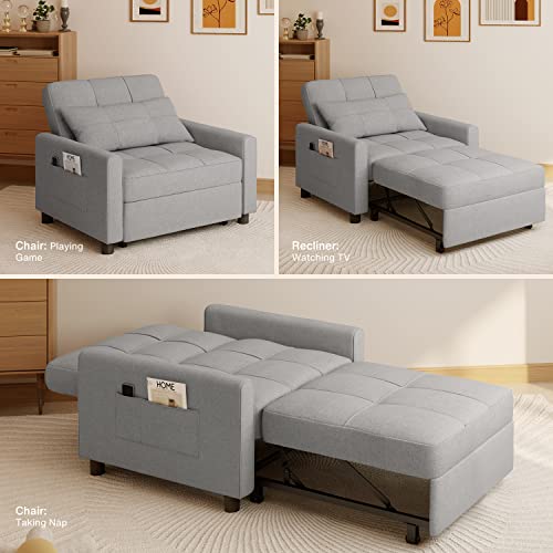 Noelse Sleeper Sofa Chair Bed, Convertible Sofa Chair 3-in-1, Adjustable Sleeper Chair Pullout Sofa Bed with Modern Linen Fabric for Living Room Apartment Small Space, Grey Noelse