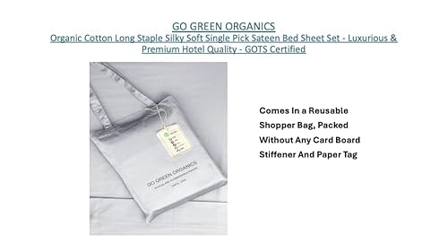 GO GREEN ORGANICS Organic Cotton Long Staple Silky Soft Single Pick Sateen Bed Sheet Set - Luxurious & Premium Hotel Quality - GOTS Certified - Solid Dyed (Grey Dawn, Queen (U.S. Standard)) GO GREEN ORGANICS