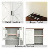 71" Kitchen Pantry Cabinet with Charging Station & LED Light,Freestanding Buffet Storage Cabinets with Adjustable Shelves,Farmhouse Kitchen Hutch with Microwave Stand for Dining Room (White+Brown) Anwick