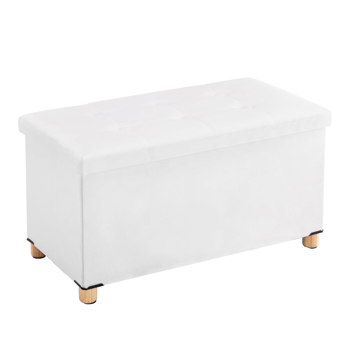 30 Inches Folding Storage Ottoman Bench, Velvet Storage Chest, Footrest Couch with Wooden Legs, Support 350lbs for Bedroom, Living Room, Hallway, White YOUDENOVA