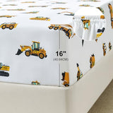 3-Piece Twin Size Bed Sheet Set by Coukouchyi, Soft & Breathable Kids Fitted & Flat Sheet for Boys with Deep Pocket, Construction Cars Cokouchyi