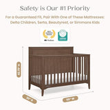 Delta Children Kendall 6-in1 Convertible Crib - Converts from Baby Crib to Toddler Bed, Daybed, Sofa Bed and Full-Size Bed with and Without Footboard, Fits Full-Size Crib Mattress, Teak Brown