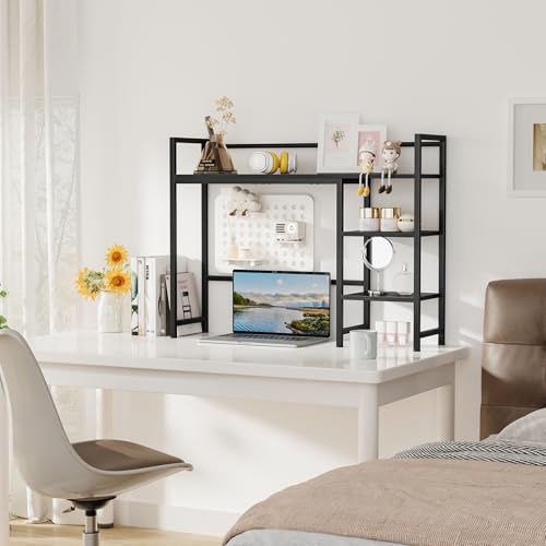 Snughome Desk Shelf, 38.6" Desk Hutch for Computer Monitor, Desktop Organizer Shelf, 4 Tier Desk Display Rack, Wood Desktop Bookshelf Storage Rack for Home Office Dorm, Black Snughome