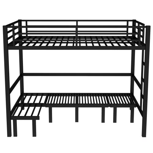Harper & Bright Designs Queen Over Queen Pull-Out Metal Bunk Bed, Lower Bunk Can be Pulled Out in Three Sections, Top Bed Equipped with Safety Guardrails, Black Harper & Bright Designs