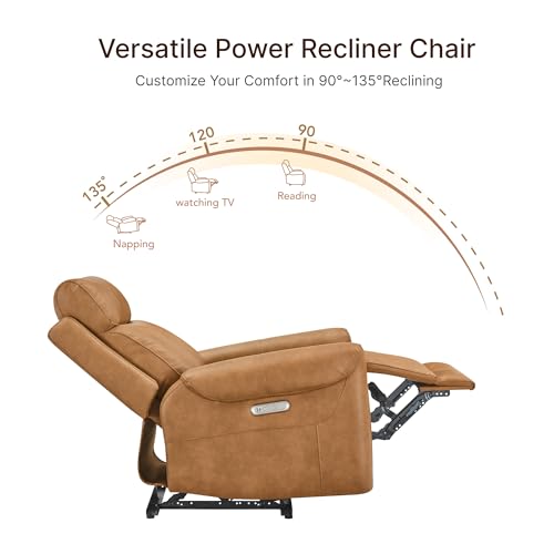 KISLOT Wall Hugger Recliner Chair for Adults, Faux Leather RV Recliner with USB Charging Ports Electric Power Reclining Sofa for Living Room Home Theater Seating Bedroom