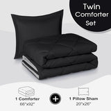 Beyond Basic Twin Comforter Set - Reversible All Seasons, Black/Grey, 1 Comforter (66"x92") and 1 Pillow Sham (20"x26"+2") Basic Beyond