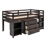 Harper & Bright Designs Twin Size Low Loft Bed with Rolling Portable Desk and Storage Cabinet, Wooden Low Study Loft Bed with Drawers, for Kids Teens Girls Boys - Espresso Harper & Bright Designs