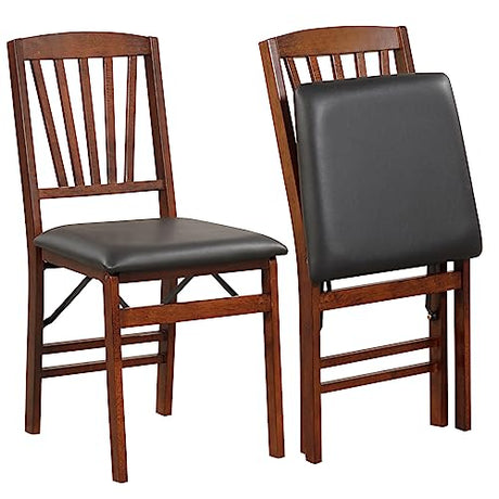 Giantex Folding Dining Chairs Set of 2, Foldable Wood Kitchen Chairs with Padded Seat, Solid Wood Frame, Max Load 400 Lbs, No Assembly Easy to Store Wooden Dining Chairs for Apartment, Small Space Giantex