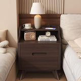 SOLACE FURNITURE Nightstand with Charging Station, 21" Tall Nightstand w/2 Storage Drawers, Wood Night Stand with Hidden Handle, 17'' Wide Modern Bedside Table for Bedroom, Brown SOLACE FURNITURE
