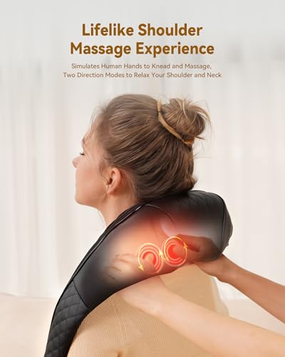 Shiatsu Neck and Back Massager with Heat, Neck and Shoulder Massager, 4D Deep Tissue Kneading Massage for Leg, Full Body Muscle Pain Relief, Ergonomic Design, Ideal Gifts for Women Men, Not Cordless KNQZE