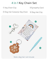 Aurichi Cat & Dog Hair Keychain, Leather Dog Paw Hair Holder Fur Collection Key Chain Keepsake with Heart Clip Tweezers & Rainbow Sympathy Card, Pet Loss Memorial Gift for Pet Owners, Pet Remembrance