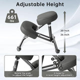 PU Leather Ergonomic Kneeling Chair, Adjustable Home and Office Stool with Thick Pads and Flexible Lockable Brake Wheels for Back Pain Relief（Dark Gray） DENGTELI