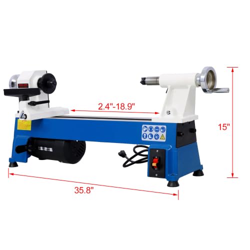 Wood Lathe - 10" x 18" Benchtop Wood Lathe Machine with 5 Variable Speeds 500/750/1150/1800/3200RPM | 1/2HP Multifunctional Power Wood Lathe Mini Wood Turning Lathe for Woodworking Woodturnin - WoodArtSupply