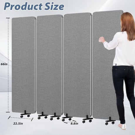 Acoustic Room Divider Privacy Panel with Wheels, 4 Panel Soundproof Room Divider (Aluminum Frame) for Room Partition, Folding Room Dividers Separation Office Cubicle Wall Sound Proof Partition Divider HOMSCREENER