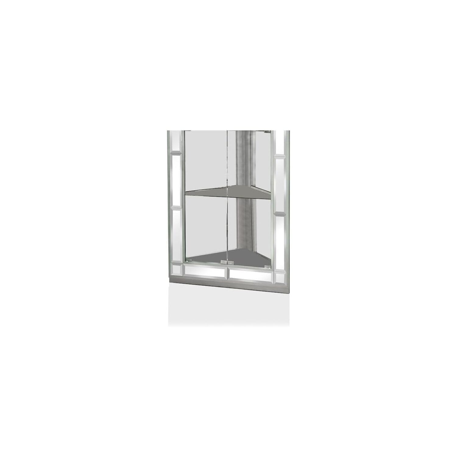 Benjara Wood and Glass Corner Curio Cabinet with Five Shelves, Silver - WoodArtSupply