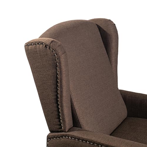 Flash Furniture Prescott Slim Wingback Recliner Chair - Traditional Push Back Recliner - Brown Polyester Fabric with Accent Nail Trim - Pocket Spring Seat Flash Furniture
