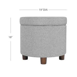 Homepop Home Decor | Upholstered Round Storage Ottoman | Ottoman with Storage for Living Room & Bedroom, Light Gray Tweed Large HomePop