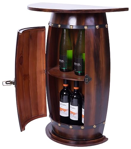 Vintiquewise Rustic Lockable Barrel Shaped Wine Bar Cabinet Wooden End Table Vintiquewise