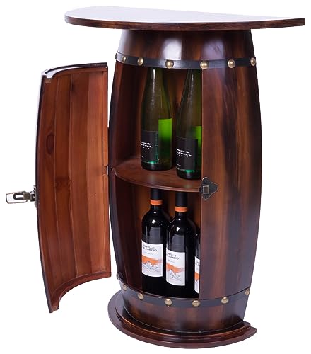 Vintiquewise Rustic Lockable Barrel Shaped Wine Bar Cabinet Wooden End Table