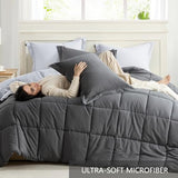 Homelike Moment Queen Comforter Set Grey, Comforters Queen Size Set, Soft Lightweight Down Alternative Bed Comforter Full Size Reversible All Season 3 Pieces Sets Grey/Light Gray Homelike Moment