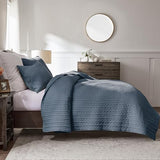 WDCOZY Blue Cross Stitch Twin Size Quilt Set, Striped Lightweight Soft Bedspread, Channel Farmhouse Rustic Coverlet, All Season Country Bedding, Thin Comforter WDCOZY