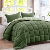 SunStyle Home King Size Comforter Set - 3 Pieces Box Stitched Reversible Comforters King Size, Lightweight Bedding Sets with 1 Down Alternative Comforter and 2 Pillow Shams for All Seasons,Green SunStyle Home