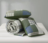 Chezmoi Collection Cedar 2-Piece Printed Patchwork Quilt Set, Green Navy Plaid Coverlet - Pre-Washed Microfiber Lightweight Bedspread for All Seasons, Twin Size Chezmoi Collection