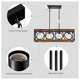 XINGQI Black Kitchen Island Light Fixtures, Farmhouse Dining Room Chandelier Rectangular Linear Chandeliers Pendant Ceiling Light Fixture for Bar Office Coffee Shop 4-Light Wood Grain XINGQI