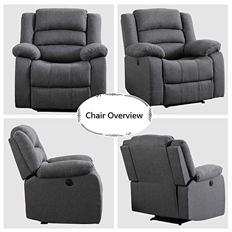 EBELLO Classic Power Recliner Chair, Oversized Electric Overstuffed Chair with Soft Cushion and Back, Sofa with Comfortable Armchair, Gray EBELLO