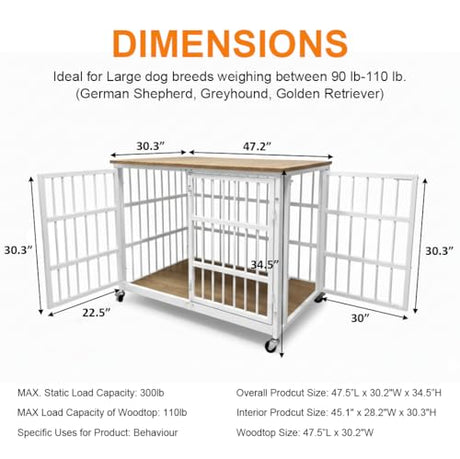 Boldbone 48 inch Dog Crate Furniture, Heavy Duty Dog Kennel Indoor for Large Dogs, Escape-Proof and Chew-Proof Wooden Dog Cage for high Anxiety Dog, Decorate House as TV Stand, End Table BOLDBONE