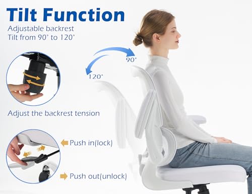 TRALT Ergonomic Office Chair - Desk Chair with Adjustable Lumbar Support Computer Chair - Mesh Comfy Chair with Flip-up Armrests - Gaming Chairs for Adults Home Office (Leather, White) TRALT