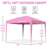GDY 10'x10' Pop Up Canopy Tent, Outdoor Canopy Tent, Commercial Instant Gazebos, Portable Shelter Canopies, for Patio/Outdoor/Wedding Parties and Events,(Pink). GDY