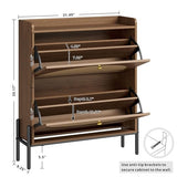 IRONCK Shoe Cabinet Storage with 2 Flip Drawers, Free Standing Wooden Shoe Storage Organizer Cabinet with Rattan Doors for Entryway, Narrow Shoe Rack Cabinet, Walnut IRONCK