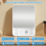 22lb Rechargeable Stainless Steel Scale, Diyife Large Kitchen Food Scale with 0.1g/0.001oz High Precision, LCD Display, 10 Unit, Waterproof IPX67, Washable, Hangable, for Baking, Cooking, White
