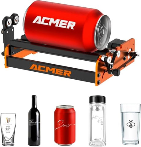 ACMER M2 Laser Rotary Roller, Laser Engraver Y-axis Rotary 360° Roller with 4-138mm Engraving Space for Engraving Cylindrical Objects, Ring, Suitable for ACMER P1, P2 and Most Laser Engrave ACMER