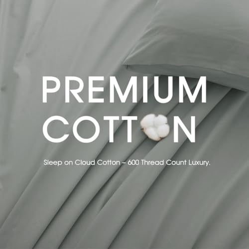 HYPREST Cotton Sheets King Size,18 Inch Deep Pocket King Sheets Hotel Luxury Soft Light Grey - 600 Thread Count HYPREST