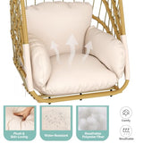 YITAHOME Hanging Egg Chair Without Stand, Rattan Wicker Swing Egg Chair with Light String & Resistant Cushion, 350lbs Capacity, Foldable Hanging Basket Chair for Porch, Garden, Balcony - Beige YITAHOME
