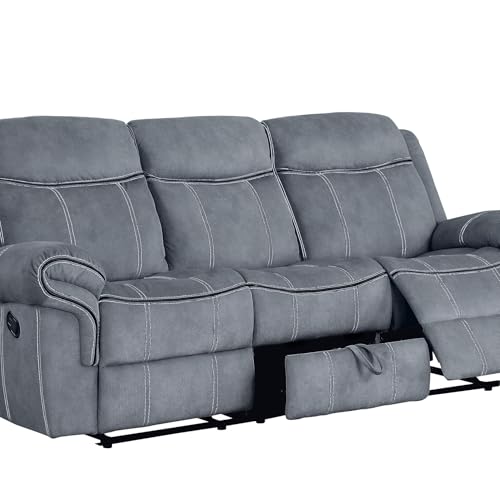 Gray Velvet Recliner with & Table - 3 Seat, and Relaxing, Stable, Stylish Tuft Workmanship, Soothing Two Tone Port Table, Soft Fluffy, Strong Wood Metal Frame, Classy Tufting, Comfy MOOSH