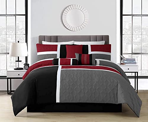 Chezmoi Collection 7-Piece Quilted Patchwork Comforter Set, Red/Gray/Black, King Chezmoi Collection